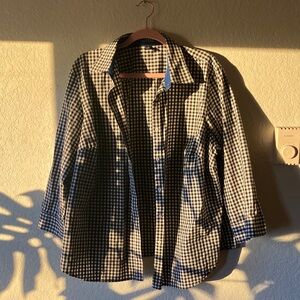 Lauren Ralph Lauren Black & White Gingham 3/4 Sleeves Button Down Shirt women 2X